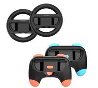 4-in-1 Racing Kit for Switch 2 2025, Steering Wheels & Hand Grips for J-Con Controllers, Ergonomic Vibration Feedback Set for Multiplayer Racing Games