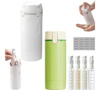 4-in-1 Refillable Travel Bottles for Toiletries Set | Leak-Proof Push-Down Dispenser Bottles | TSA Compliant Portable Containers for Shampoo, Conditioner, Lotion & Body Wash (White+Green)