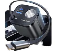 4 IN 1 Retractable Car Charger, [60% Smaller] 145W USB C Cigarette Lighter Adapter, Socket Splitter with Retractable Cable&USB-C/A Port, 12V/24V Fast Charging Car Phone Charger for iPhone 17 Pro Max