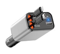 4 in 1 Retractable Car Charger, 69W Fast Car Phone Charger with Retractable Cables and USB C & USB A Port Car Charger for iPhone 16/15/14/13/12/11, S23/S22/S21/Pixel7,USB C & USB A Ports