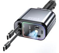 4 in 1 Retractable Car Charger Dual Cord USB-C,Compatible iPhones 15 16 Car Charger All Android, Adapter Cable Organizer, Multi-Device Support,Compact Space-Saving (Dual Cord Type-C Port)