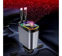 4 in 1 Retractable Car Charger Starlight Compatible with iPhone 16/15/14/13/12/11,Galaxy,Pixel