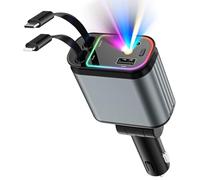 4 in 1 Retractable Car Chargers with Starlight, 66W USB C Fast Car Charger Adapter with 2 USB Ports Car Phone Chargers for All iPhone 16/15/14/13/12/11 and for All Android (Dark Grey - RedLight)