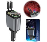 4 in 1 Retractable Starry Stars Proof Car Charger, Star Night Light Double Type C Fast Charging Car Adapter, Retractable Car Charger with Star Projector & LED, Cable Car USB Charger (C+L)
