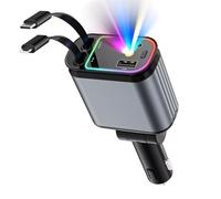 4 in 1 Retractable USB C Car Charger with Starry Sky Light, Fast Charging Adapter & Dual Charge Ports