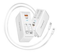 4 in 1 Retractable Wall Charger with Dual Cables, 40W Retractable Phone Charger, Wall Plug with Dual USB Ports, 20W USB C Chargers, Fast Charging Block for iPhone 16