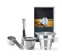 4 in 1 Reusable Stainless Steel Coffee Capsules Compatible with L'OR Barista LM8012/60 - Refillable Metal Espresso Pods for L'or and Nespresso Machines,Coffee Press and 304 Spoon Gifted