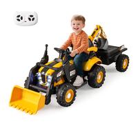 4 in 1 Ride on Tractor Excavator And Bulldozer 12V Electric Vehicle Gymax Yellow One Size