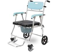 4 in 1 Rolling Commode Chair with Wheels - Bedside Toilet and Shower Chair for Elderly Disabled, Portable Folding Bariatric Commode with Padded Seat, 300 lbs Capacity