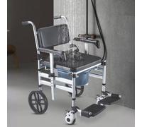 4-in-1 Rolling Shower Chair with Wheels, Waterproof Disabled Wheeled Bathroom Shower Chair for Elderly, Folding Shower Commode Wheelchair, Foldable Wheeled Commode Toilet