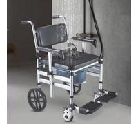 4-in-1 Rolling Shower Chair with Wheels, Waterproof Disabled Wheeled Bathroom Shower Chair for Elderly, Folding Shower Commode Wheelchair, with Padded Seat, Backrest