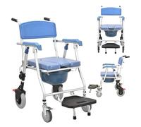 4-in-1 Rolling Shower Chair with Wheels, Waterproof Disabled Wheeled Bathroom Shower Chair for Elderly, Folding Shower Commode Wheelchair, Foldable Wheeled Commode Toilet