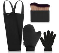 4 in 1 Self Tanning Mitt and Brush Set - 1*Leakproof-lined Self Tanner Mitt, 1*Streakless Back Tanning Applicator, 1*Bamboo Self Tanner Brush, 1*Exfoliating Mitt, Self Tan Mitt Applicator for Lotion