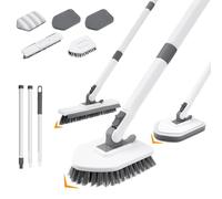 4 in 1 Shower Scrubber Cleaning Brush, Tub and Tile Scrubber with Long Handle, Grout Brush Stiff Bristles Scrub Sponge Brushes Microfibe Pads, for Toilet Bathroom Kitchen Wall Floor Glass Bathtub Sink