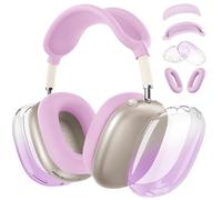 [4 in 1] Silicone Case Cover for AirPods Max,Clear Gradient Soft TPU Ear Cups Cover/Ear Pad Case/Headband Covers Transparent Accessories for Apple AirPod Max (2024/2020)(USB-C/Lightning),Light Purple