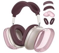 [4 in 1] Silicone Case Cover for AirPods Max, Clear Soft TPU Ear Cups Cover/Ear Pad Case Covers/Headband Covers Transparent Accessories for Apple AirPods Max (2024/2020)(USB-C/Lightning), Burgundy