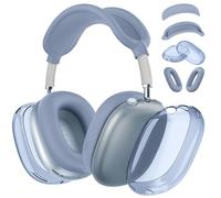 [4 in 1] Silicone Case Cover for AirPods Max, Clear Soft TPU Ear Cups Cover/Ear Pad Case Covers/Headband Covers Transparent Accessories for Apple AirPods Max (2024/2020)(USB-C/Lightning), Lavender