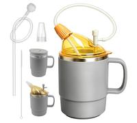 4 in 1 Sippy Cup for Adults, 500ml Adult Sippy Cups for The Elderly Non Spill, Anti Choke Spill Proof Cups with Lid, Long Straw, Sip Spout, & Straw Brush, Beakers for Seniors, Disabled, Dysphagia-Grey