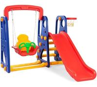 4 in 1 Slide and Swing Set for Toddlers, Kids Freestanding Climber Slide Playset for Boys Girls with Basketball Hoop, Extra Long Slide, Easy Set Up Baby Playset for Indoor Outdoor Backyard
