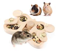 4 in 1 Small Pets Wooden Toys, Interactive Hide Treats Sniffing Game, Mental Stimulation Toy for Rabbit, Guinea Pigs, Hamster, Rat, Sugar Gilds