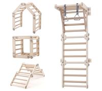 4 in 1 Swedish Wall & Toddler Climbing Set, Versatile Climbing Frame with Ladder, Convertible Kids Pikler Triangle Set, Multifunction Foldable Climb Ladder, Indoor Play Jungle Gym for Kids