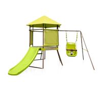 Costway 4 in 1 Green Height Adjustable Baby Seat Swing Set with Metal Stand and Ground Stakes - Size: 225 x 203 x 168cm - Wilko