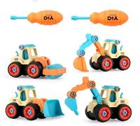 4 in 1 Take Apart Truck Car Toy Construction Vehicles Digger Toys Set, DIY Take-Apart Construction Truck Car Set with Screwdriver, DIY Excavator Digger, STEM Learning Toys for 3 Years Old Kids