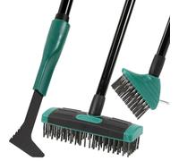 4 in 1 Telescopic Weed Remover Brush Wire Head | Paving & Decking Cleaner | Metal Broom & Weed Removal Tool | Adjustable Handle for Garden Maintenance | Green