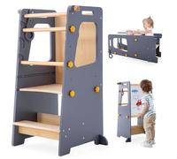 4 in 1 Toddler Kitchen Tower, Kids Kitchen Stool Helper, Standing Tower with Convertible Table and Chair, Toddler Step Stool with Adjustable-Height,Whiteboard and Safety Rail for Counter Sink (Gray)