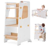 4 in 1 Toddler Kitchen Tower, Kids Kitchen Stool Helper, Standing Tower with Convertible Table and Chair, Toddler Step Stool with Adjustable-Height,Whiteboard and Safety Rail for Kitchen