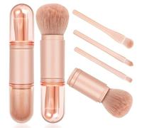 4 in 1 travel makeup brush set retractable brush and 3 small brushes soft small portable makeup touch-up tool for eyes,Pink,T