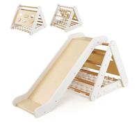 Costway 4 in 1 Grey Wooden Triangle Toddler Climber with Ramp