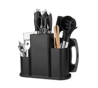 4 in 1 Universal Knife Block Holder, Detachable Knife Storage Stand, Practical Square Knives Block with Utensil Scissors Slots, Knife Storage Stand with 14 Independent Slots, Without Knives (Black)