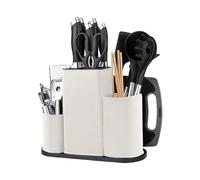4 in 1 Universal Knife Block Holder, Detachable Knife Storage Stand, Practical Square Knives Block with Utensil Scissors Slots, Knife Storage Stand with 14 Independent Slots, Without Knives (White)