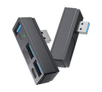 4-in-1 USB 3.0 Hub with Type-C, 4 Ports 3 USB 3.0 and 1 Type C for Steam Machine for PS5 PC Laptop 5Gbps Plug and Play with Pouch