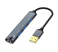 4 in 1 USB Audio Adapter USB Hub with 3.5mm Sound Port, Support Headset and Microphone All in One, 3 * USB + 3.5mm Sound Port, Plug and Play Driver Free for Windows 11 10 8 MacOS