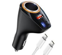 4 in 1 USB C Car Charger, 170W Multi USB Cigarette Lighter Adapter, Socket Splitter with 3 USB Ports, 12V/24V Dual USB Type C PD Fast Car Charger Adapter for iPhone 17/Air/16/15 Pro Max iPad GPS