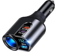 [4 in 1] USB C Car Charger Adapter [PD3.0+Dual QC3.0] Cigarette Lighter Splitter Adapter, 166W Car Lighter 12V/24V Adapter Compatible with iPhone 16/15/14/13/12/11,iPad Pro/Mini,Samsung Galaxy etc