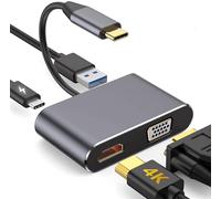 4 in 1 USB C Hub 4K HDMI USB 3.0 VGA and Type C PD Charging for MAC OS and Windows Devices and Linux USB C