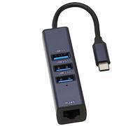 4 in 1 USB C Hub Adapter Plug, Aluminum Alloy Casing Three 5Gbps 3 Ports with 100Mbps Ethernet Port Cable Storage Hole Multiport Adapter for Notebook PC