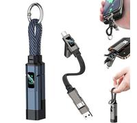 4 in 1 USB C Keychain Charger Cable,65W Fast Charging Short Phone Lanyard Data Cable Fit Light-ning/Type-C/USB-A/USB-C,Portable Short Charger Cord,Digital Display,for Tablet,Laptop,Computer