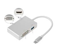 4-In-1 USB Type-C to HDMI, VGA, DVI, USB 3.0 Adapter Plug & Play 4K Video Converter Adapter