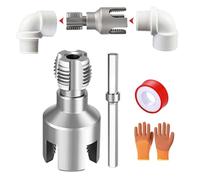 4 in 1 Water Pipe Wrench,4 in 1 Water Pipe Threading Tool Set,Internal & External Pipe Wrench for 1/2" & 3/4" PVC Pipes,Drill-Compatible Plumbing with Hex Shank for Broken Pipe Extraction (1/2")