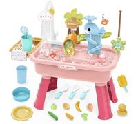 4-In-1 Water Sensory Table, Kids Sink Toy Electric Faucet, Multi-Activity Pretend, 54x29x53cm, Educational Outdoor Setup for Backyard, Beach Days, Daycare, School