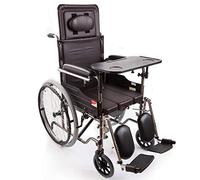 4 in 1 Wheelchair Commode Chair, Foldable Elderly Mobile Half Lying Chair Toilet Seat, Waterproof Shower Chair with Pedal and Hand Brake