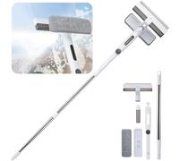 4-in-1 Window Squeegee with Spray & Wastewater Collector, Window Cleaning Extendable Pole, 49.2"/1.25 M Telescopic Window Cleaner for High Window Glass Cleaning, House Window Cleaning Equipment
