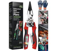 4-in-1 Wire Stripping and Testing Pliers, Professional Heavy Duty Steel Hand Multifunctional Foldable Electrical Tool Set, Cable Cutter Crimper Twister Digital Voltage Tester Disconnect (red)