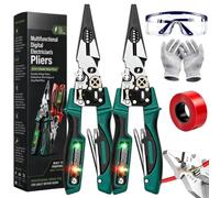 4-in-1 Wire Stripping and Testing Pliers, Professional Heavy Duty Steel Hand Multifunctional Foldable Electrical Tool Set, Cable Cutter Crimper Twister Digital Voltage Tester Disconnect (2PCS-Blue)