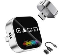 4-in-1 Wireless CarPlay Adapter, Wired to Wireless for i-Phone CarPlay & Android Auto, Support AirPlay & MirrorLink Screen Mirroring, Mini USB CarPlay Dongle with Type-C Extension, Plug & Play