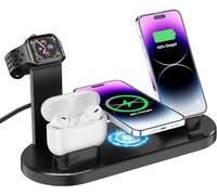 4 in 1 Wireless Charger for iPhone, Fast Charging Station Charger for Magsafe for iPhone 15/14/13 /Pro/Pro Max/12/11/X/Xr/XS/8, for AirPods, Apple Watch, Samsung, Google Pixel (Black)